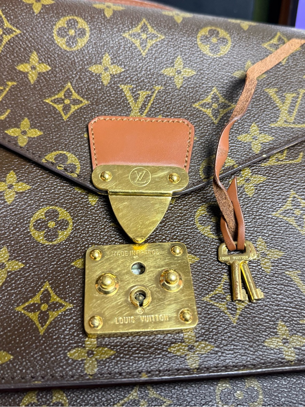 LOUIS VUITTON w/ COA Brown Monogram Medium Crossbody Satchel with Gold Hardware - Picture 11 of 17